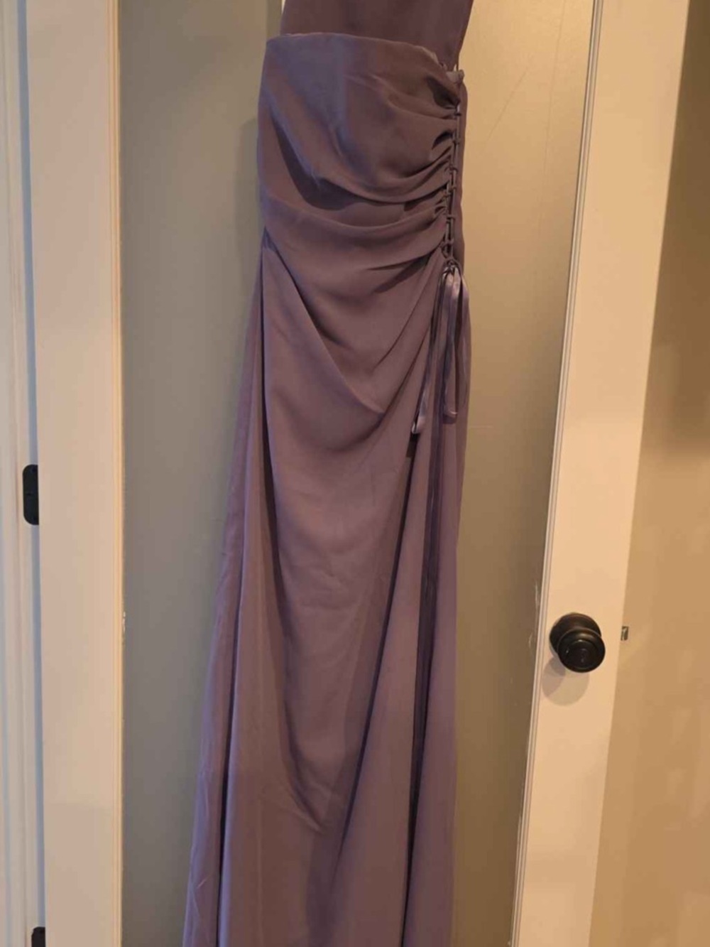 David's Bridal Lavender Ruched Side Maxi Dress